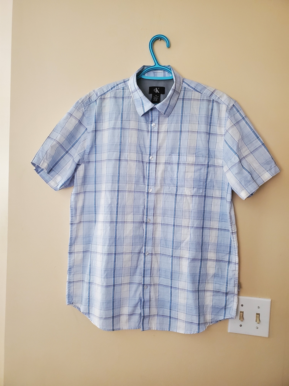 Calvin Klein Men's Light Blue Plaid Button-Down Shirt